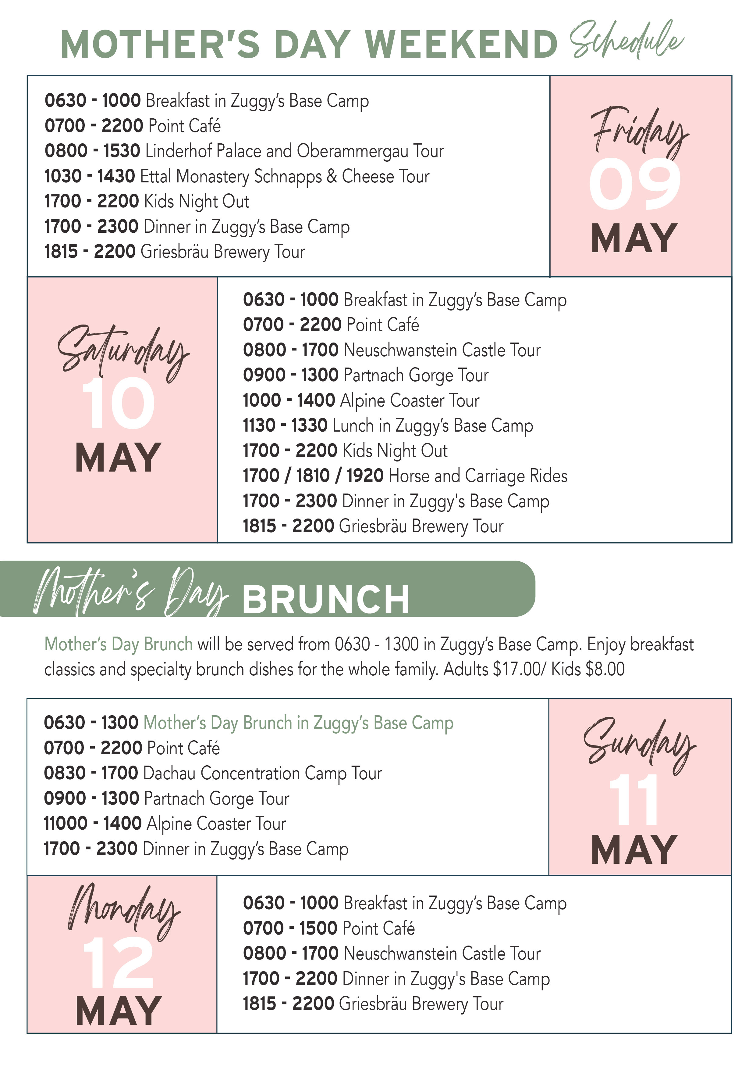 Mother's Day Schedule