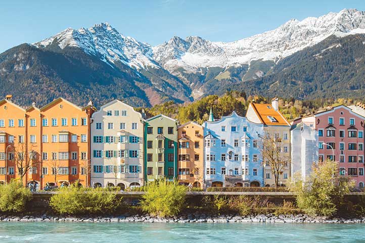 Innsbruck: colorful river-side buildings 