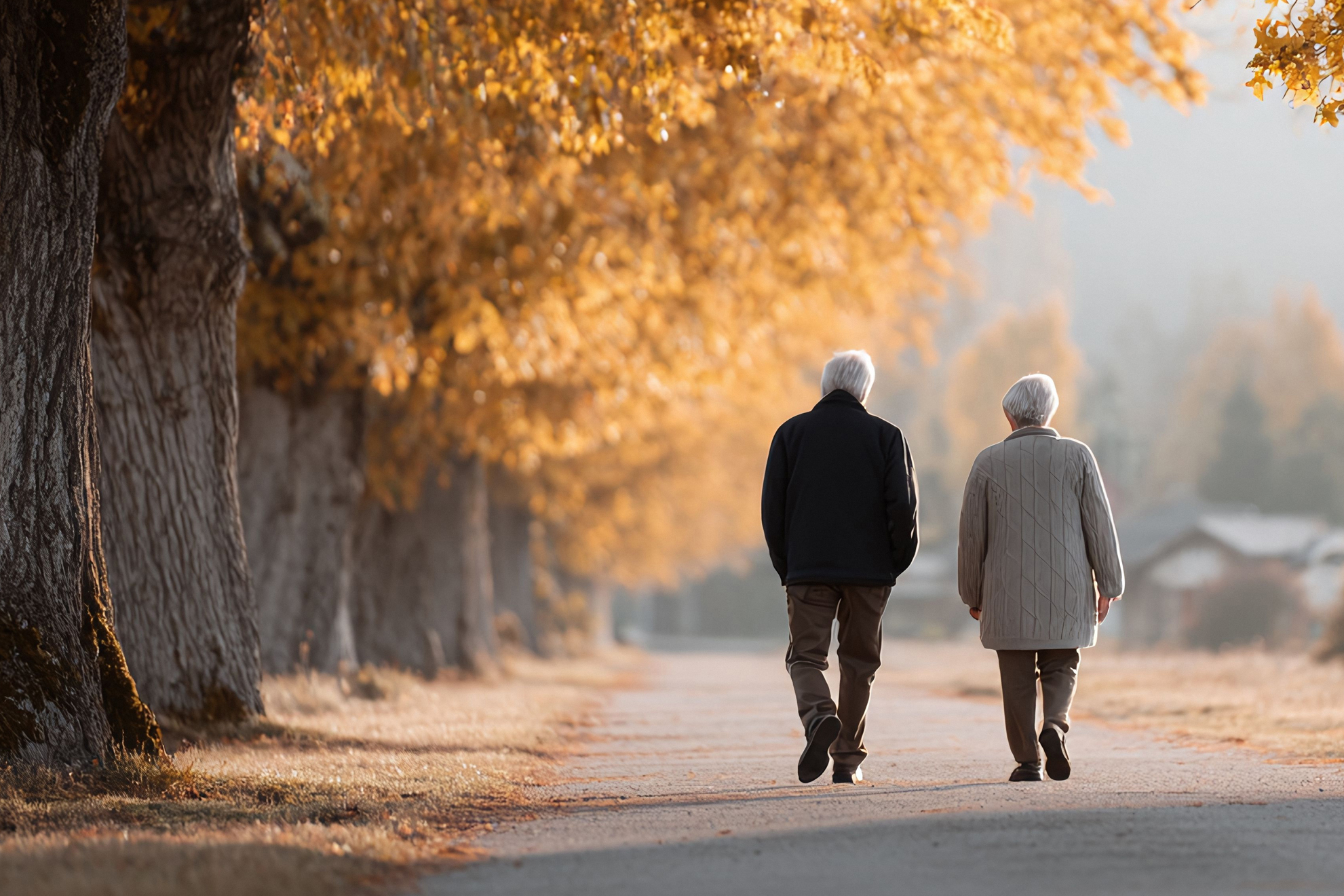 Couple walking in fall