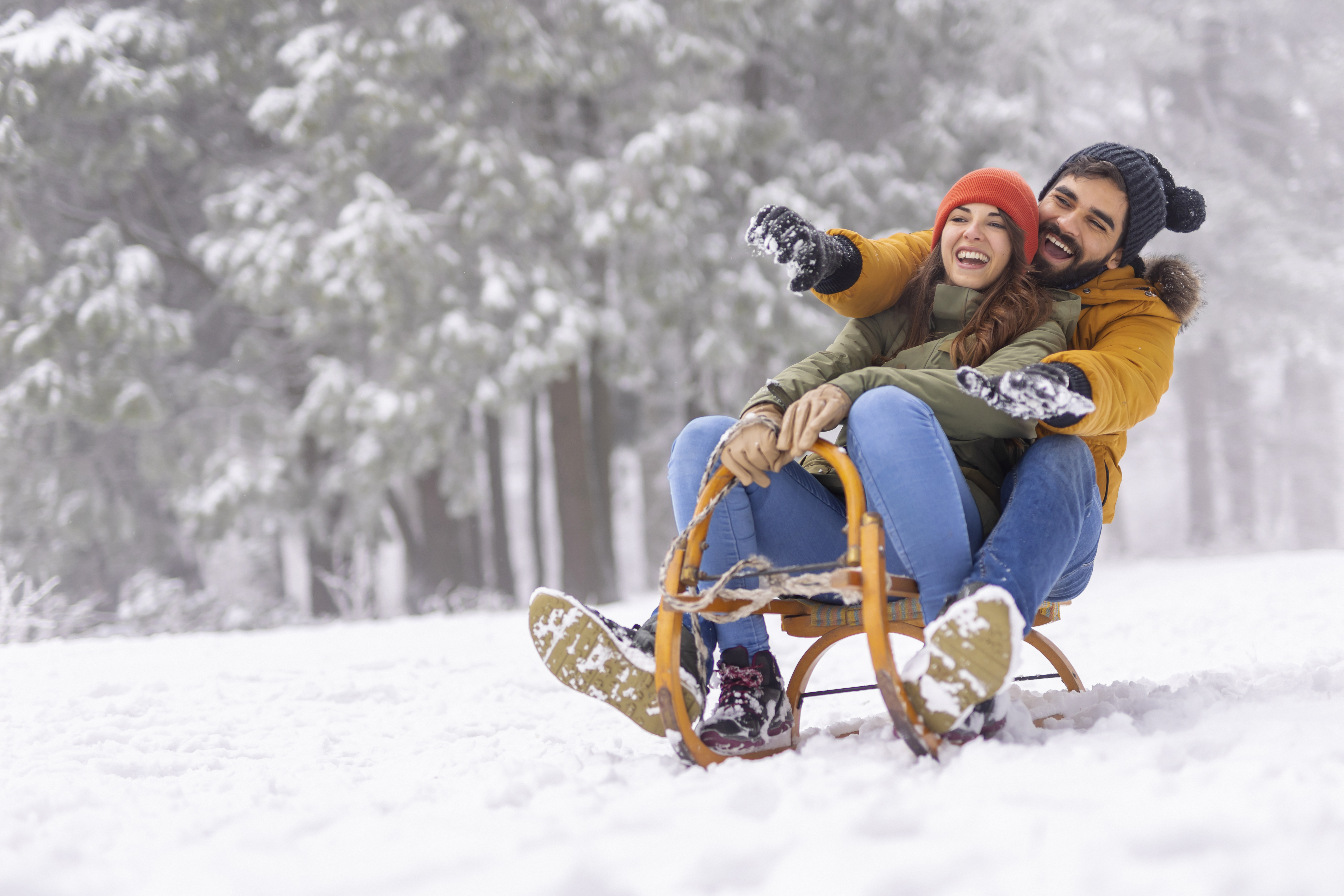 Couple sledding